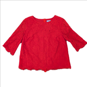 CeCe by Cynthia Steffe Cropped Red Lace Half Sleeves Blouse